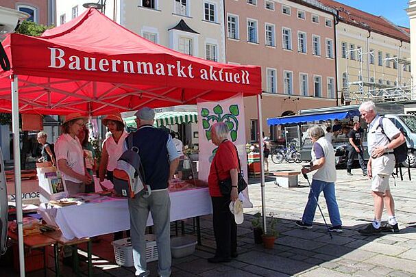 Infostand des Bund Naturschutz über Wildkräuter beim Traunsteiner Apfelmarkt