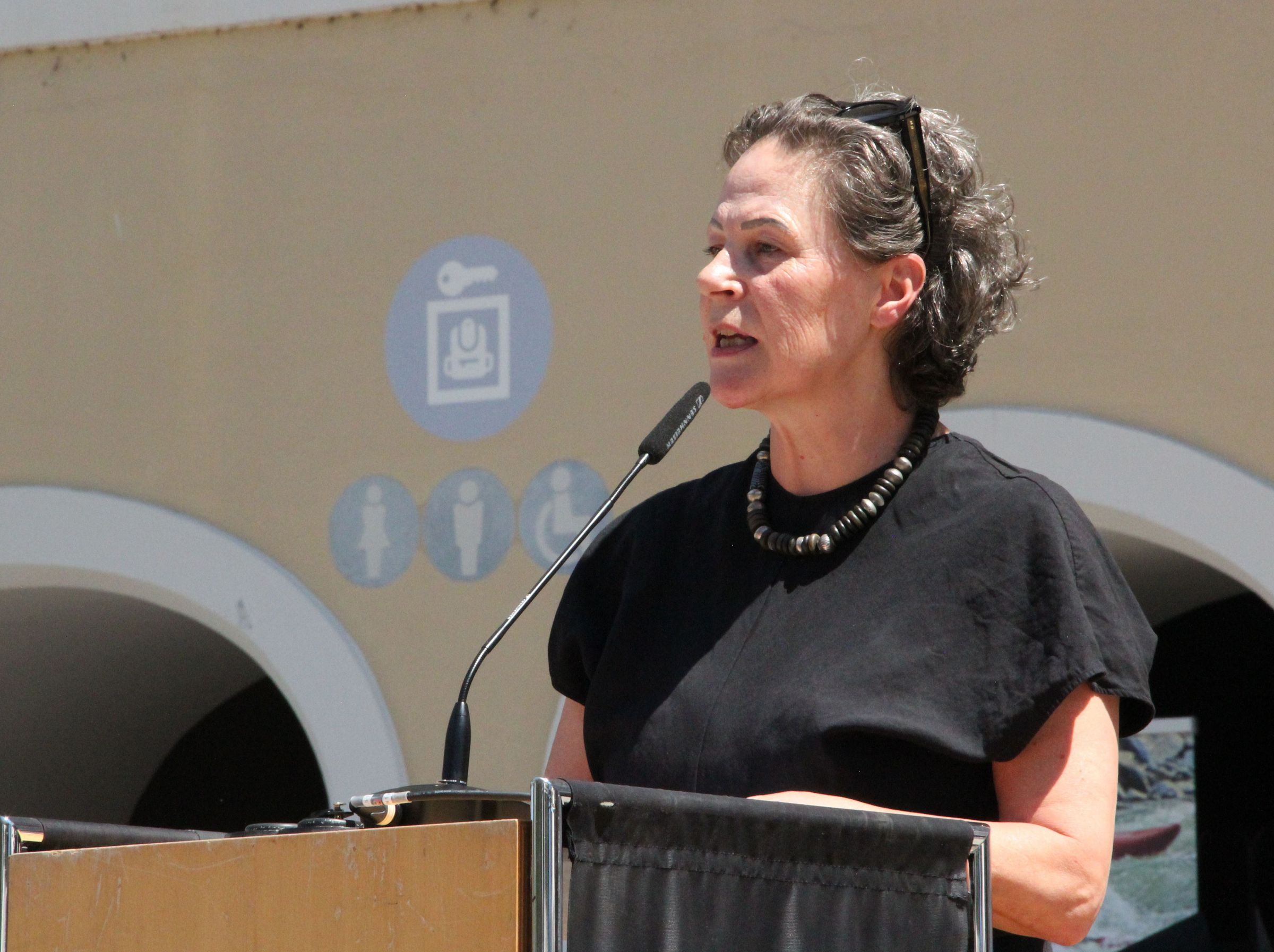 Foto: B. Rutkowski - Salzachdemo 2025 - Redebeitrag Monika Pfriender Salzachdemo 2025